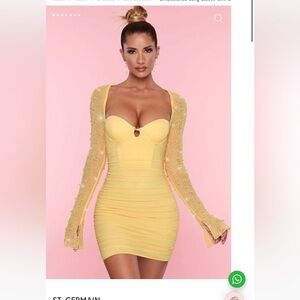 St. German embellished long sleeve mini dress in yellow